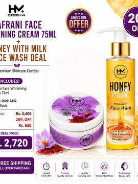 Zafrani Face Whitening Cream 75ml + Honey With Milk Face Wash | Skin Brightening & Glow Care Combo
