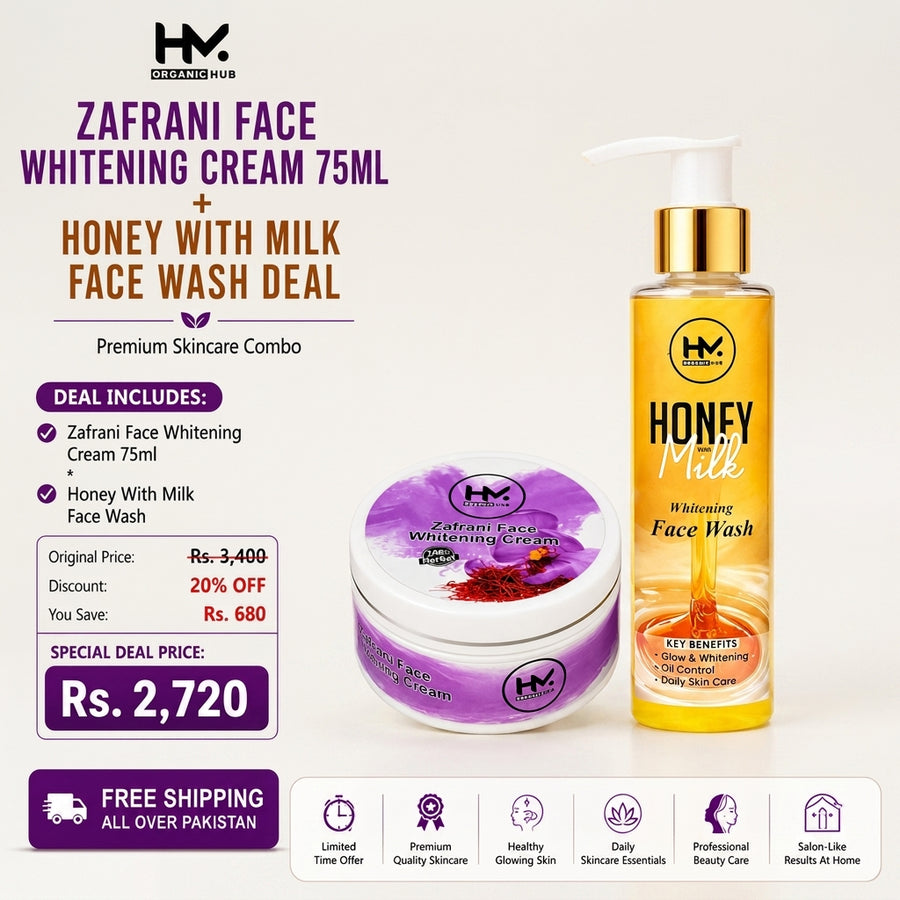 Zafrani Face Whitening Cream 75ml + Honey With Milk Face Wash | Skin Brightening &amp; Glow Care Combo enhanced 1